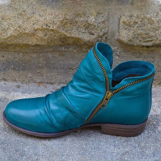 מגפי סתיו "אנג'לו גריס" בעיצוב רטרו עם רוכסן - נעלי אביגיל כחול / 35