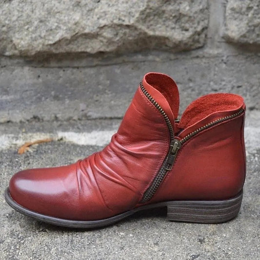 מגפי סתיו "אנג'לו גריס" בעיצוב רטרו עם רוכסן - נעלי אביגיל אדום / 35
