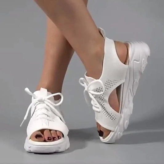 סנדלי "GLAD" מעוצבות עם שרוכים וסוליה עבה - נעלי אביגיל לבן / 35