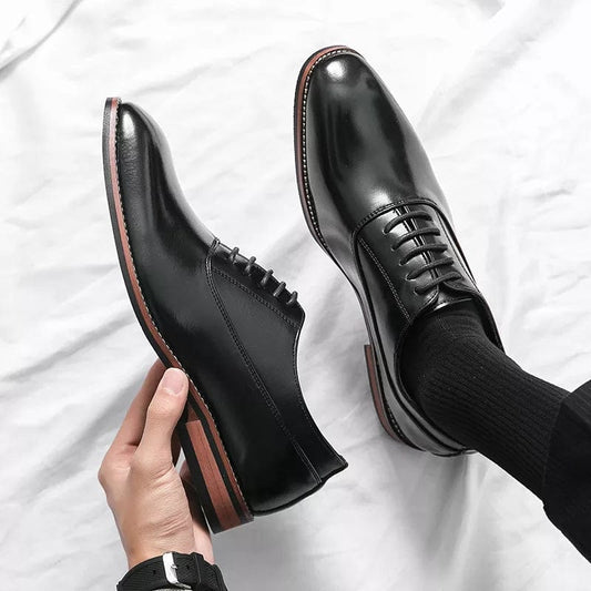 נעלי חתן "וויליאם ג'ק" אוקספורד עור אמיתי בעיצוב אנגלי עתיק - נעלי אביגיל שחור / 38