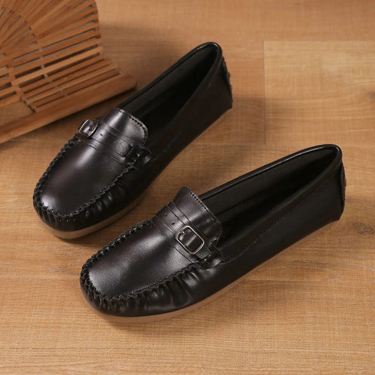 נעלי מוקסינים "Loafer" סוליה דקה עם אבזם - נעלי אביגיל שחור / 35